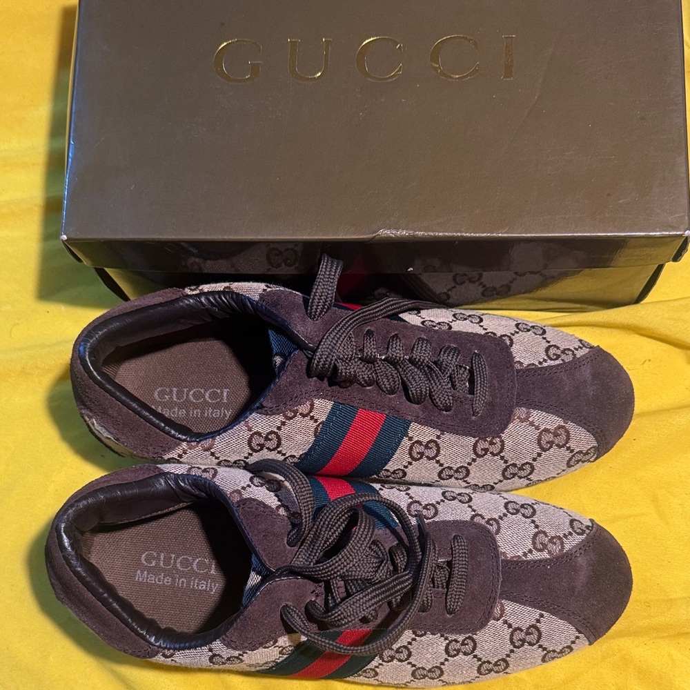 Gucci Beige and Brown Patterned Sneakers - Picture 3 of 5